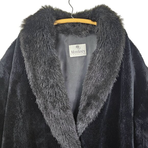Vintage Monterey Fashions Full Length Faux Fur Coat 2X Black Mobwife Made in USA - Picture 4 of 13